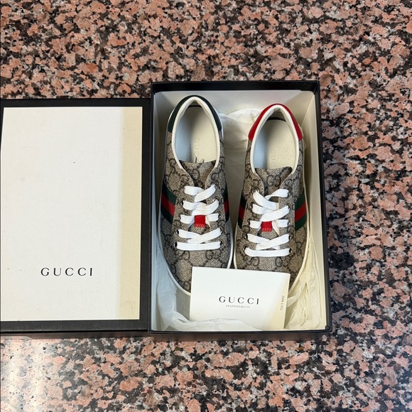 Gucci Other - Gucci Beige Monogram Sneakers with Red and Green Accents